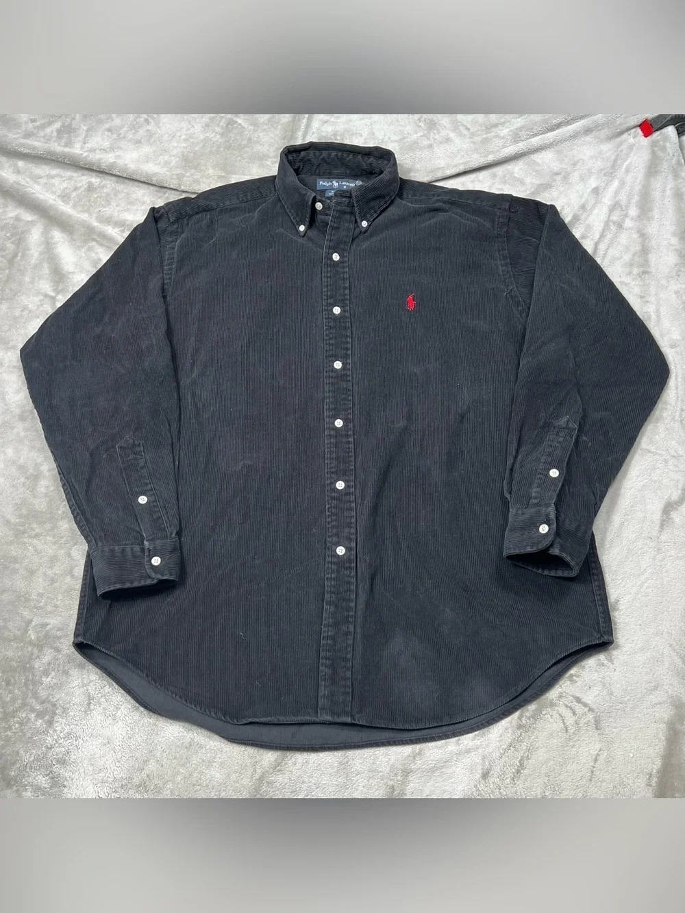 Vintage Polo Ralph Lauren Blake Corduroy Shirt Mens L Black Button Down USA Made